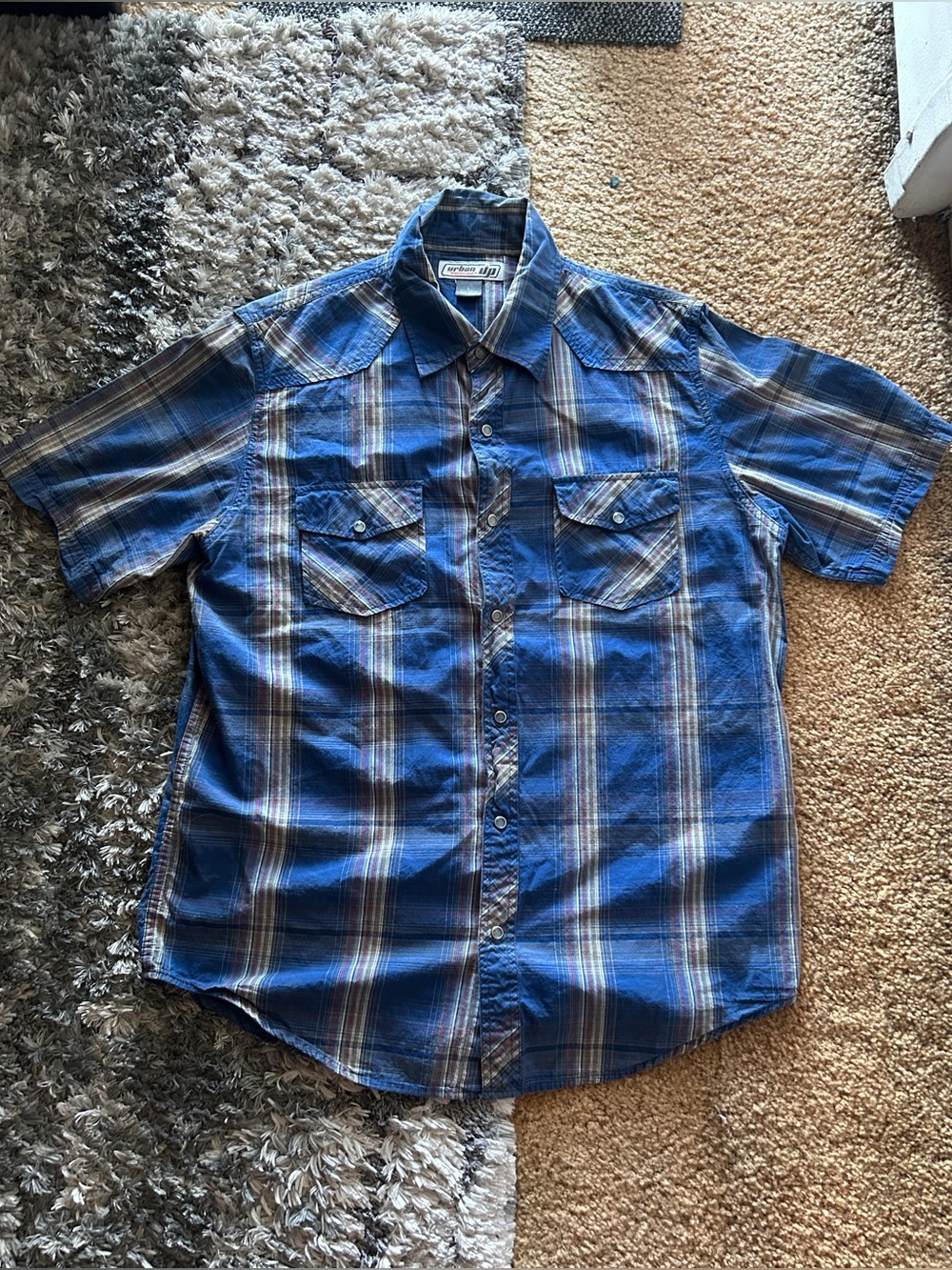 Y2K Urban Pipeline blue plaid button up shirt